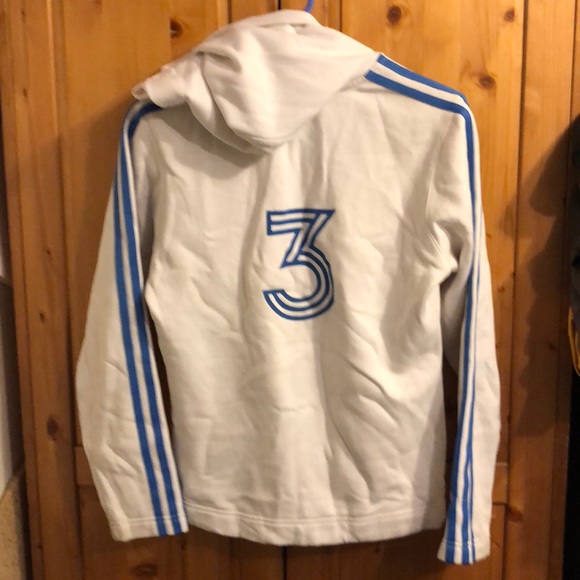 Adidas white blue stripes hoodie size s - Picture 2 of 2